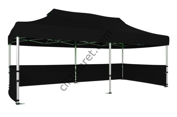 CLK 3x6 52mm Kalın Alüminyum Katlanabilir Tente Gazebo Çadır 3 Kenar Yarım Duvarlı Gazebo Çadır Siyah