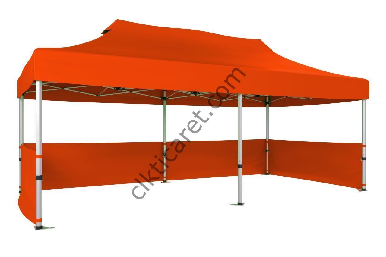 CLK 3x6 52mm Kalın Alüminyum Katlanabilir Tente Gazebo Çadır 3 Kenar Yarım Duvarlı Gazebo Çadır Turuncu