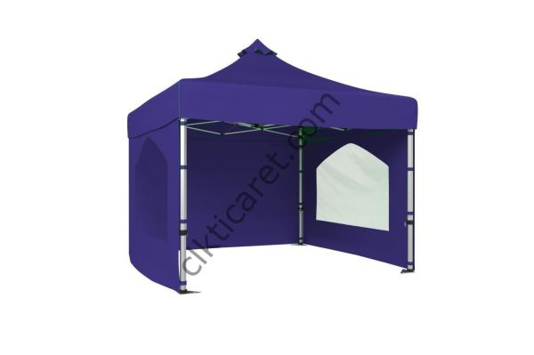 CLK 3x3 40mm Alüminyum Katlanabilir Tente Gazebo Çadır 3 Kenar Kapalı 2 Camlı Lacivert