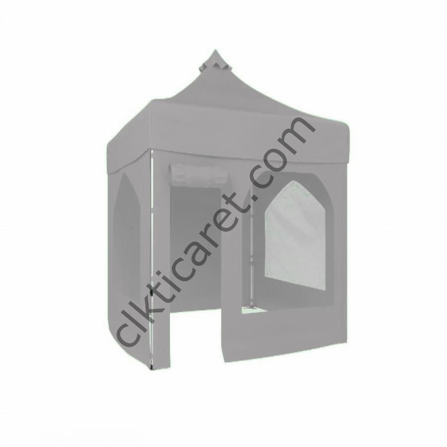 CLK 2x2 Katlanabilir Tente Gazebo Portatif Çadır 2 Yan Pencereli 1 Yan Aksesuarsız 1 Yan Kapı ve Pencereli Açık Gri