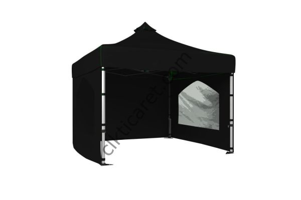 CLK 3x3 40mm Alüminyum Katlanabilir Tente Gazebo Çadır 3 Kenar Kapalı 2 Camlı Siyah