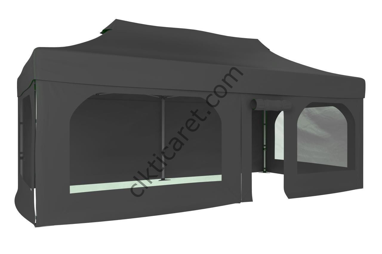 CLK 2,5x5 40 mm Katlanabilir Tente Gazebo Çadır Gazebo Çadır 2 Yan Pencereli 1 Yan Aksesuarsız 1 Yan Kapı ve Pencereli Gri