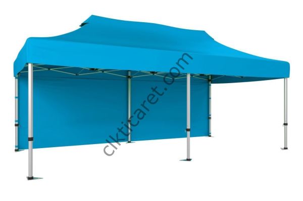 CLK 5x10 52mm Kalın Alüminyum Katlanabilir Tente Gazebo Çadır 1 Kenar Kapalı Açık Mavi (Turkuaz)