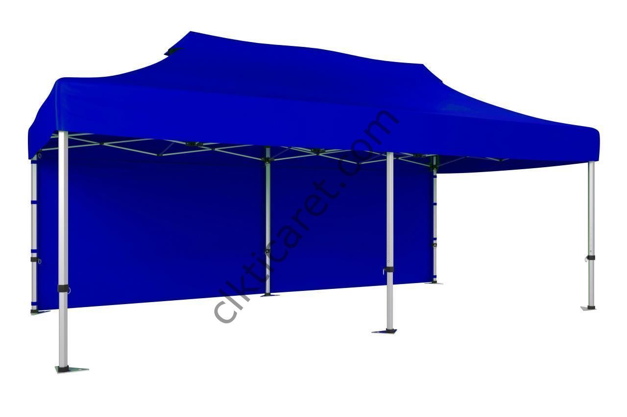 CLK 5x10 52mm Kalın Alüminyum Katlanabilir Tente Gazebo Çadır 1 Kenar Kapalı Saks Mavi