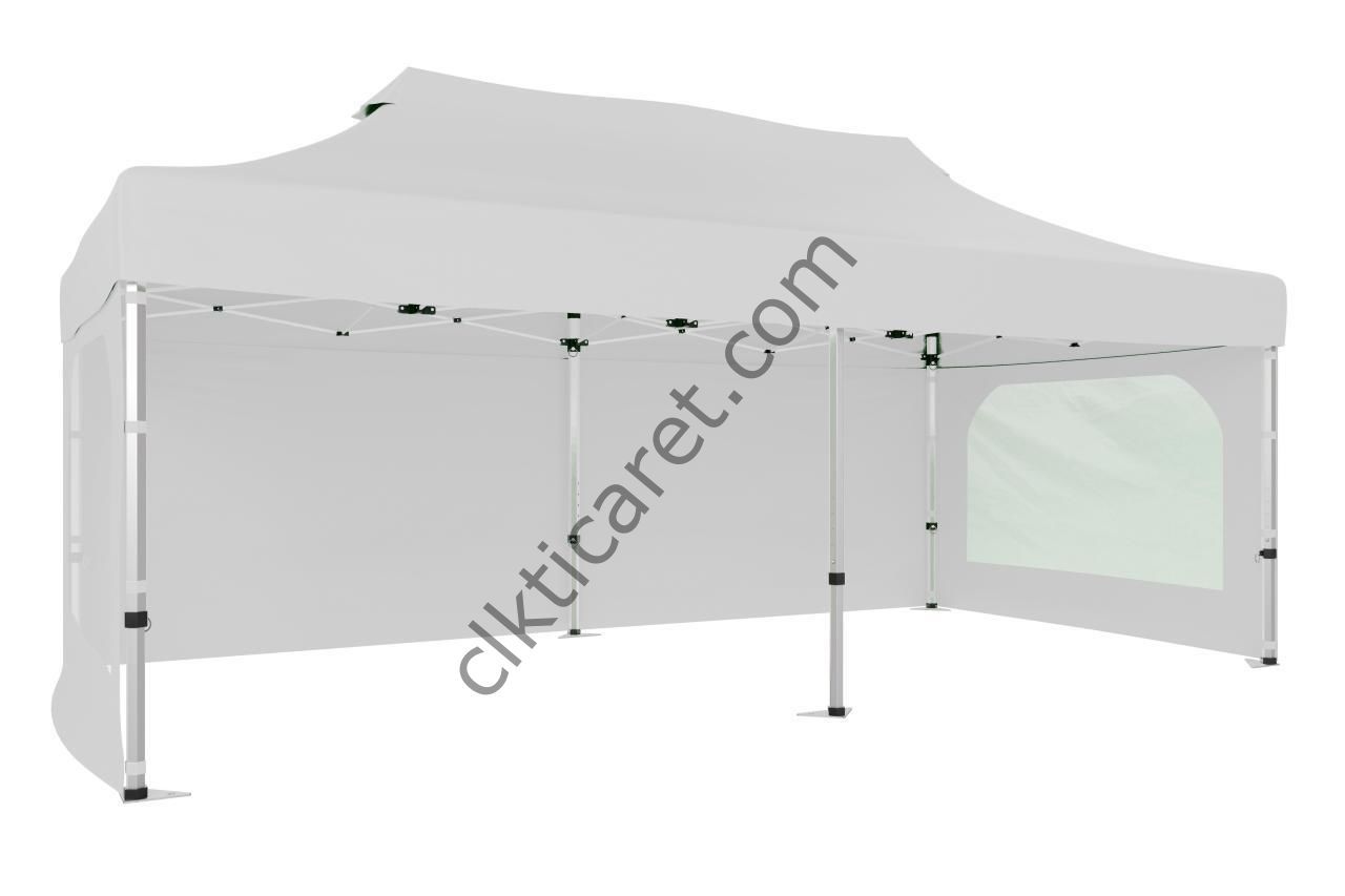 CLK 3x6 52mm Kalın Alüminyum Katlanabilir Tente Gazebo Çadır 3 Yan Duvarlı 2 Pencereli Beyaz