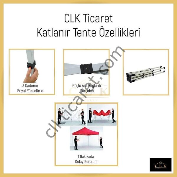 CLK 2,5x5 40 mm Katlanabilir Tente Gazebo Çadır Gazebo Çadır 2 Yan Pencereli 1 Yan Aksesuarsız 1 Yan Kapı ve Pencereli Açık Mavi (Turkuaz)