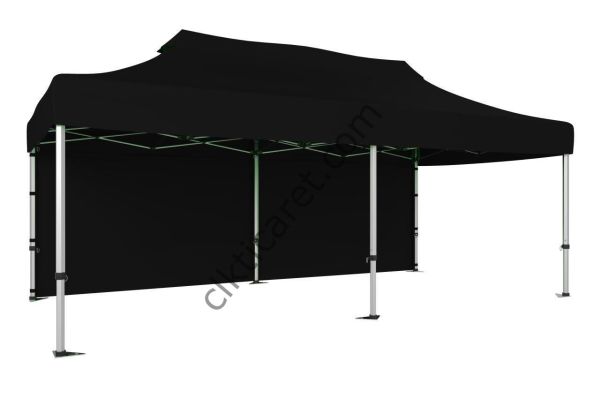 CLK 5x10 52mm Kalın Alüminyum Katlanabilir Tente Gazebo Çadır 1 Kenar Kapalı Siyah