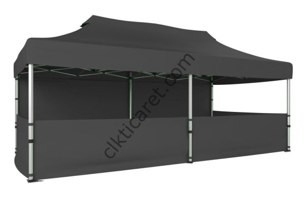 CLK 3x6 40 mm Katlanabilir Tente Gazebo Çadır Gazebo Çadır 1 Tam Duvar 3 Yarım Duvar Gri