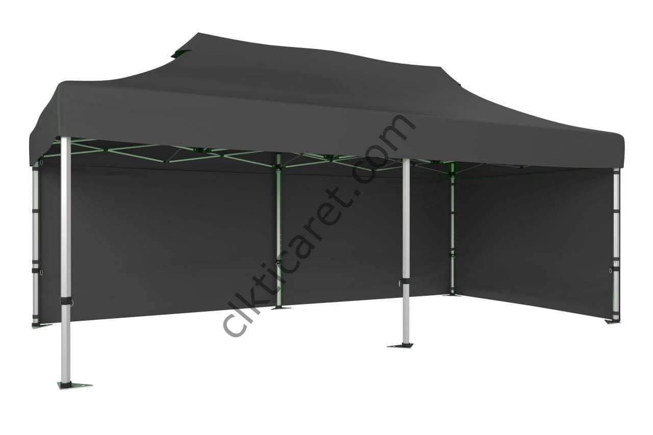 CLK 5x10 52mm Kalın Alüminyum Katlanabilir Tente Gazebo Çadır 2 Kenar Kapalı Gri