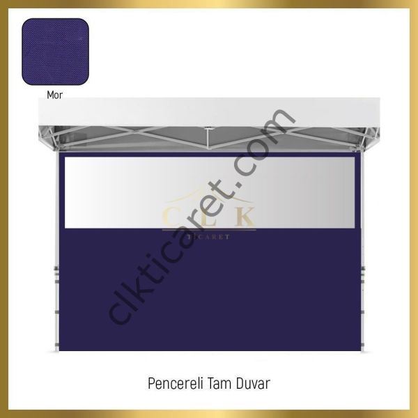 CLK 3x6 52mm Kalın Alüminyum Katlanabilir Tente Gazebo Çadır 3 Yan Duvarlı 2 Pencereli Mor