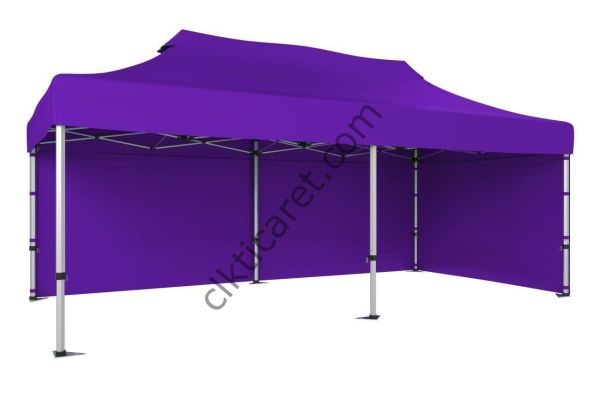 CLK 5x10 52mm Kalın Alüminyum Katlanabilir Tente Gazebo Çadır 2 Kenar Kapalı Mor