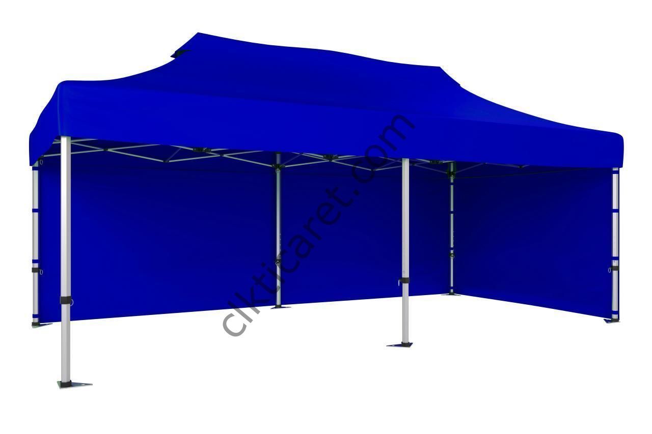 CLK 5x10 52mm Kalın Alüminyum Katlanabilir Tente Gazebo Çadır 2 Kenar Kapalı Saks Mavi