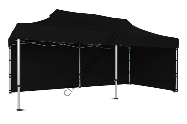 CLK 5x10 52mm Kalın Alüminyum Katlanabilir Tente Gazebo Çadır 2 Kenar Kapalı Siyah
