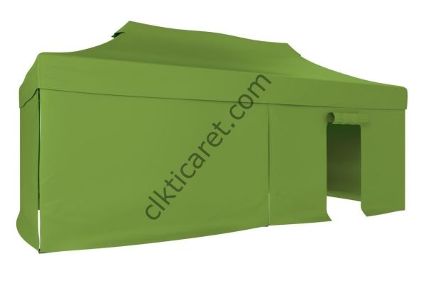CLK 3x6 52mm Kalın Alüminyum Katlanabilir Tente Gazebo Çadır 3 Yan Kapalı 1 Kapılı Haki Askeri Yeşil