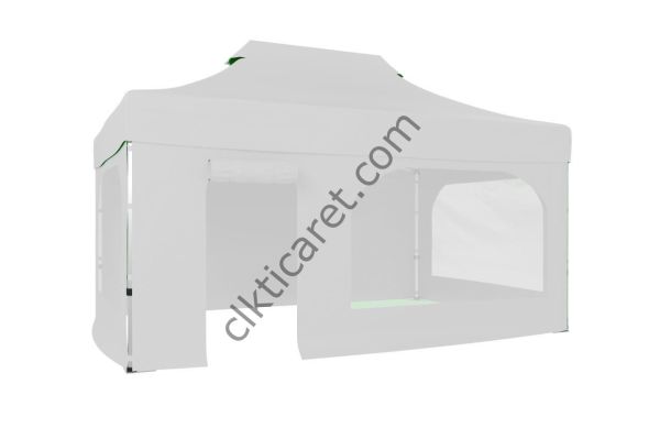 CLK 3x4,5 52mm Kalın Alüminyum Katlanabilir Tente Gazebo Çadır 4 Kenar Kapalı Takım Pencereli Kapılı Beyaz