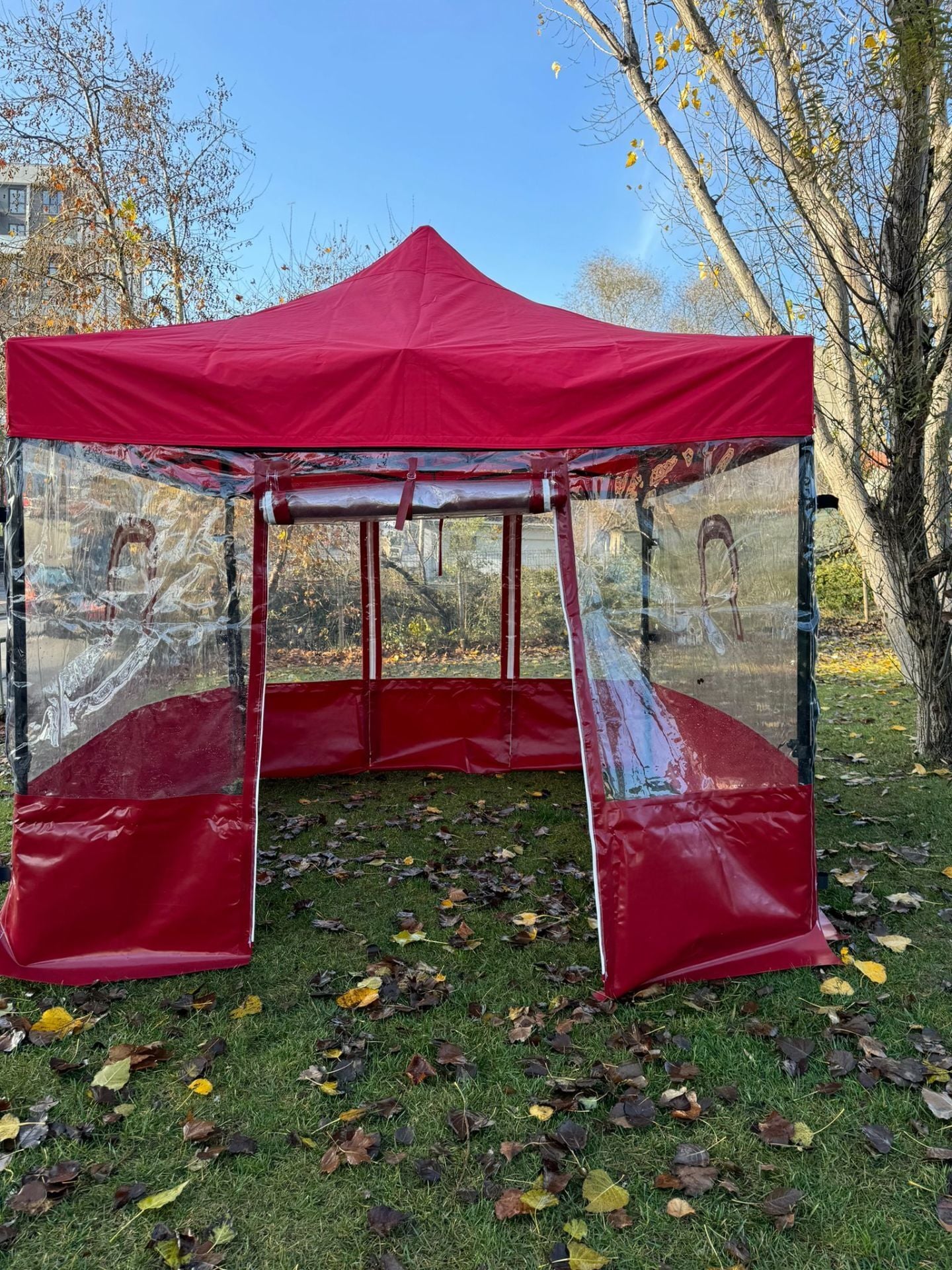 CLK 3x3 Gazebo Kış Bahçesi Portatif Katlanabilir Karavan Çadırı Şeffaf Brandalı Tente