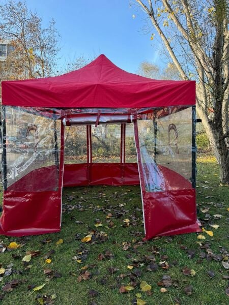 CLK 3x3 Gazebo Kış Bahçesi Portatif Katlanabilir Karavan Çadırı Şeffaf Brandalı Tente