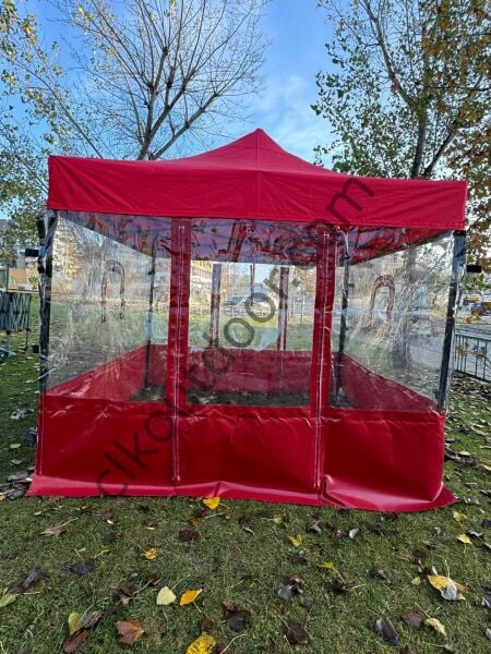 CLK 3x3 Gazebo Kış Bahçesi Portatif Katlanabilir Karavan Çadırı Şeffaf Brandalı Tente