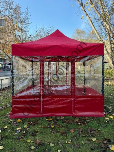 CLK 3x3 Gazebo Kış Bahçesi Portatif Katlanabilir Karavan Çadırı Şeffaf Brandalı Tente