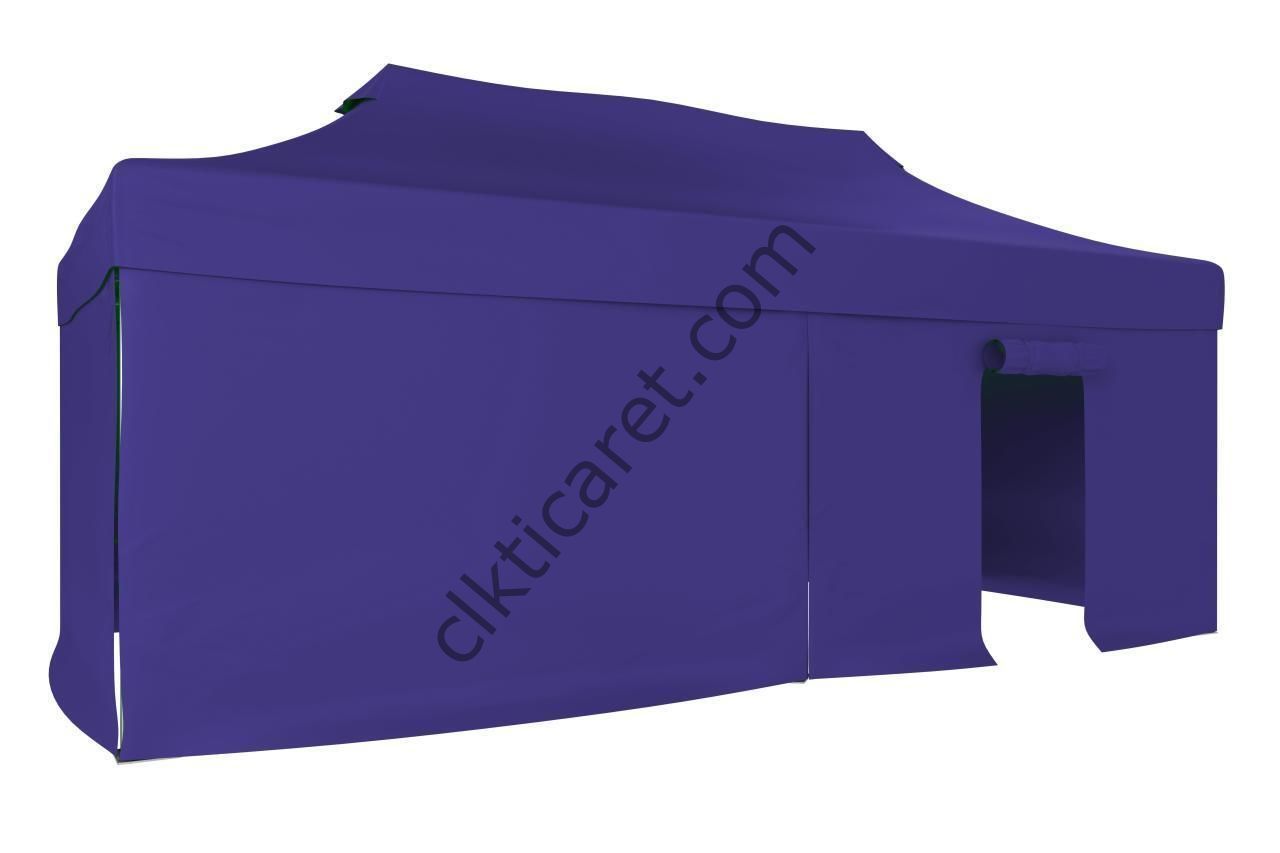 CLK 3x6 52mm Kalın Alüminyum Katlanabilir Tente Gazebo Çadır 3 Yan Kapalı 1 Kapılı Lacivert