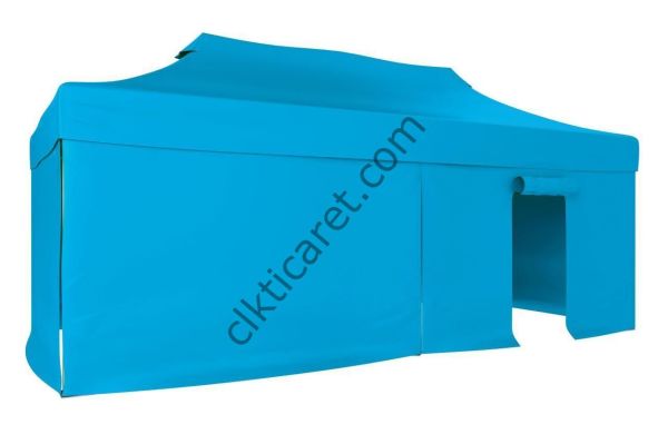 CLK 3x6 52mm Kalın Alüminyum Katlanabilir Tente Gazebo Çadır 3 Yan Kapalı 1 Kapılı Açık Mavi (Turkuaz)