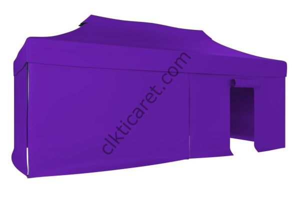 CLK 3x6 52mm Kalın Alüminyum Katlanabilir Tente Gazebo Çadır 3 Yan Kapalı 1 Kapılı Mor