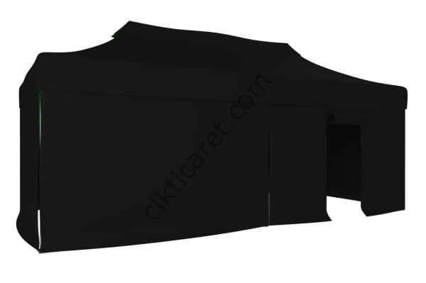 CLK 3x6 52mm Kalın Alüminyum Katlanabilir Tente Gazebo Çadır 3 Yan Kapalı 1 Kapılı Siyah