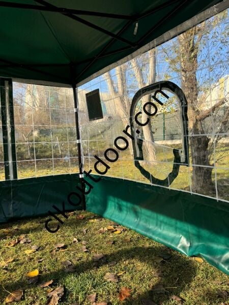 CLK 3x3 Gazebo Kış Bahçesi Portatif Katlanabilir Karavan Çadırı Kareli Dekoratif Çizgili Şeffaf Brandalı Tente