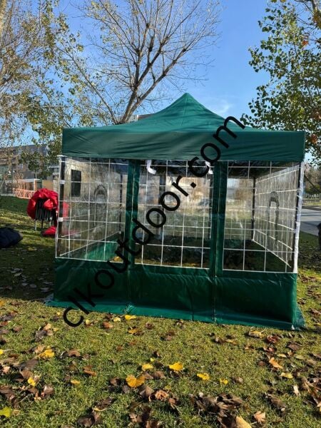 CLK 3x3 Gazebo Kış Bahçesi Portatif Katlanabilir Karavan Çadırı Kareli Dekoratif Çizgili Şeffaf Brandalı Tente