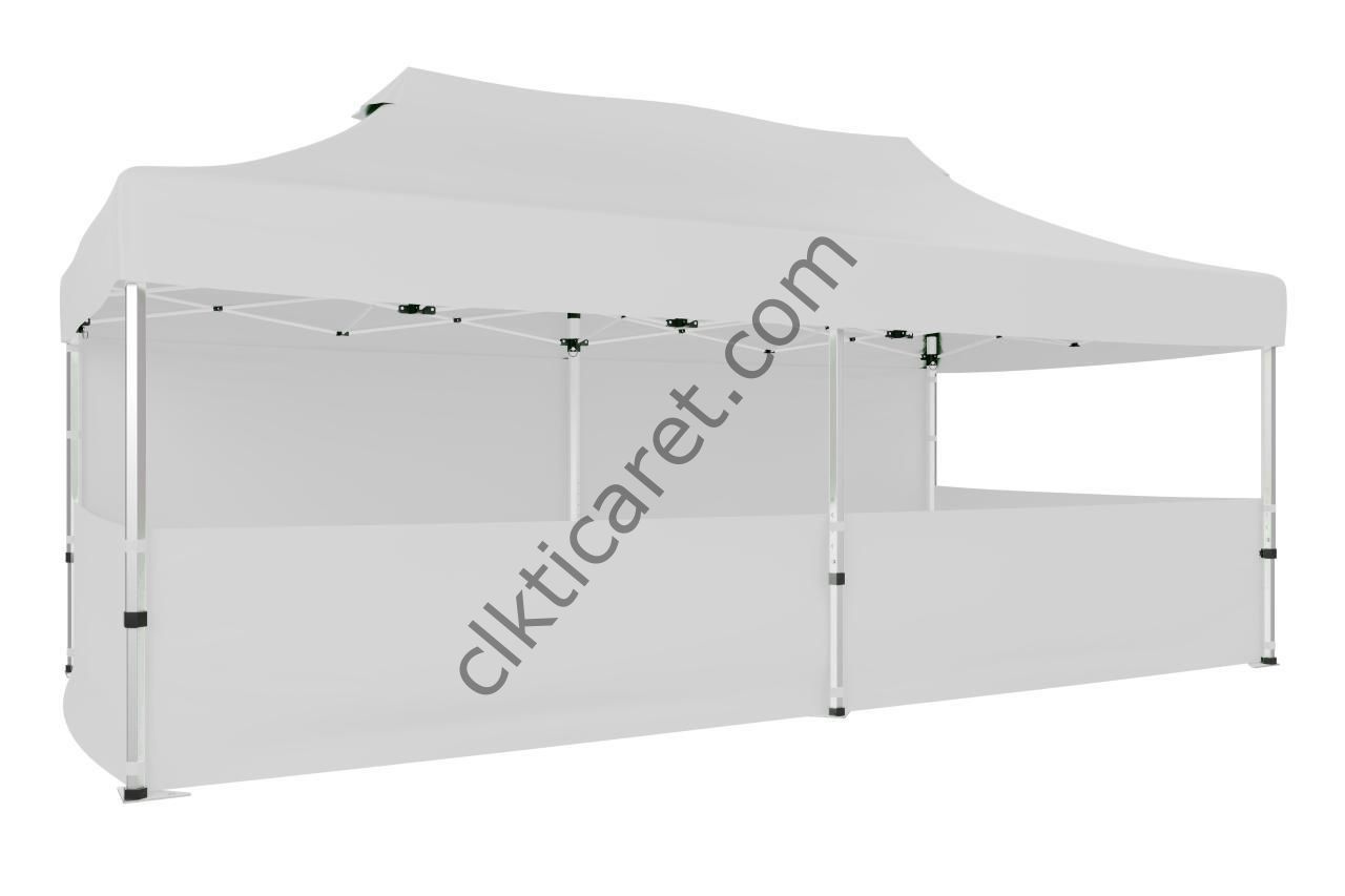 CLK 3x6 52mm Kalın Alüminyum Katlanabilir Tente Gazebo Çadır 1 Tam Duvar 3 Yarım Duvar Beyaz