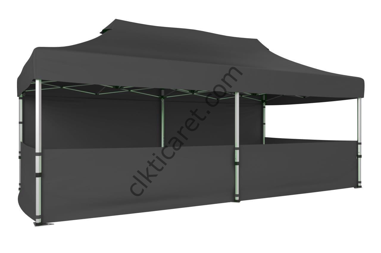 CLK 3x6 52mm Kalın Alüminyum Katlanabilir Tente Gazebo Çadır 1 Tam Duvar 3 Yarım Duvar Gri