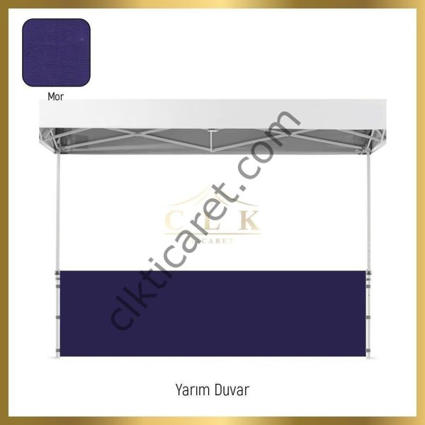 CLK 3x6 52mm Kalın Alüminyum Katlanabilir Tente Gazebo Çadır 1 Tam Duvar 3 Yarım Duvar Lila