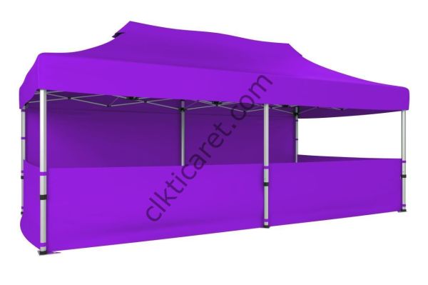 CLK 3x6 52mm Kalın Alüminyum Katlanabilir Tente Gazebo Çadır 1 Tam Duvar 3 Yarım Duvar Lila