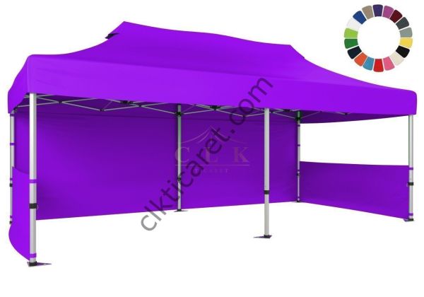 CLK 3x6 52mm Kalın Alüminyum Katlanabilir Tente Gazebo Çadır 1 Tam Duvar 2 Yarım Duvar Açık Gri