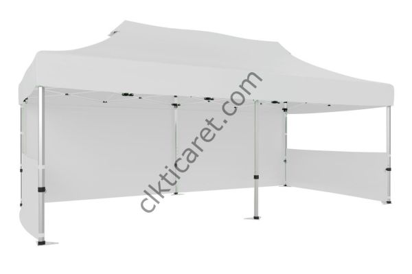 CLK 3x6 52mm Kalın Alüminyum Katlanabilir Tente Gazebo Çadır 1 Tam Duvar 2 Yarım Duvar Beyaz