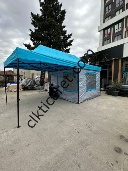 CLK 3x6 Verendalı 40 mm Profil Katlanır Portatif Gazebo Kamp Çadır Açık Gri Lacivert