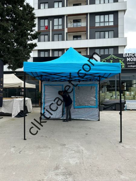 CLK 3x6 Verendalı 40 mm Profil Katlanır Portatif Gazebo Kamp Çadır Açık Gri Lacivert