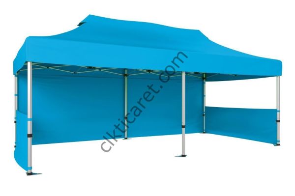 CLK 3x6 52mm Kalın Alüminyum Katlanabilir Tente Gazebo Çadır 1 Tam Duvar 2 Yarım Duvar Açık Mavi (Turkuaz)