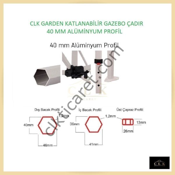 CLK 3x4,5 40mm Alüminyum Katlanabilir Tente Gazebo Çadır 1 Kenar Kapalı Açık Gri