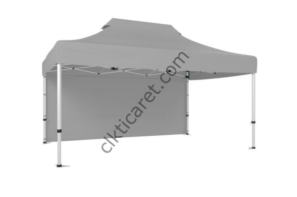 CLK 3x4,5 40mm Alüminyum Katlanabilir Tente Gazebo Çadır 1 Kenar Kapalı Açık Gri