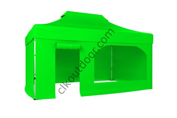 CLK 4x6 40 mm Katlanabilir Tente Gazebo Çadır Gazebo Çadır 3 Yan Kapalı 1 Yan Kapı ve Pencereli Açık Yeşil