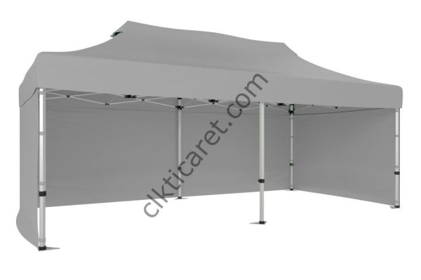 CLK 3x6 52mm Kalın Alüminyum Katlanabilir Tente Gazebo Çadır 3 Yan Kapalı Açık Gri