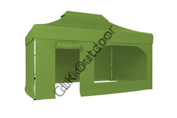 CLK 2x3 40 mm Katlanabilir Tente Gazebo Çadır Gazebo Çadır 3 Yan Kapalı 1 Yan Kapı ve Pencereli Haki Askeri Yeşil