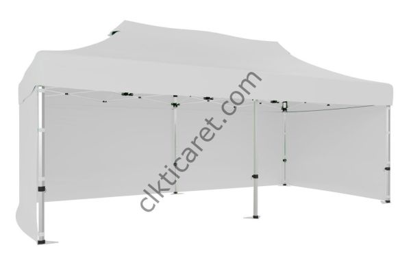 CLK 3x6 52mm Kalın Alüminyum Katlanabilir Tente Gazebo Çadır 3 Yan Kapalı Beyaz