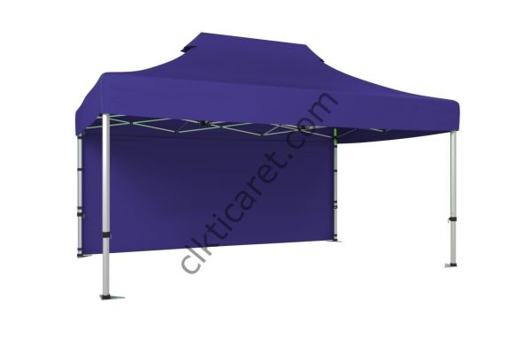 CLK 3x4,5 40mm Alüminyum Katlanabilir Tente Gazebo Çadır 1 Kenar Kapalı Lacivert