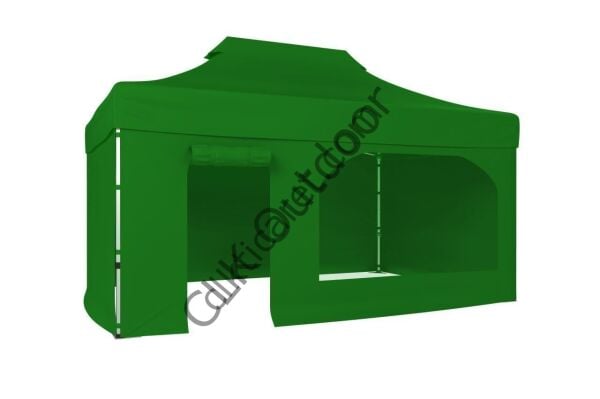 CLK 2x3 40 mm Katlanabilir Tente Gazebo Çadır Gazebo Çadır 3 Yan Kapalı 1 Yan Kapı ve Pencereli Benetton Yeşil