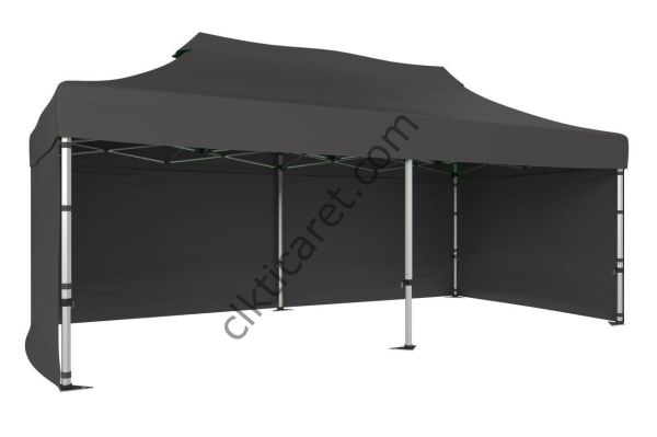 CLK 3x6 52mm Kalın Alüminyum Katlanabilir Tente Gazebo Çadır 3 Yan Kapalı Gri