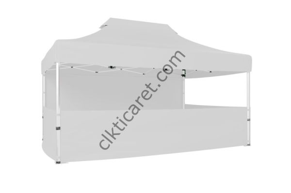 CLK 3x4,5 52mm Kalın Alüminyum Katlanabilir Tente Gazebo Çadır 4 Kenar Kapalı 3 Yarım Duvarlı Beyaz