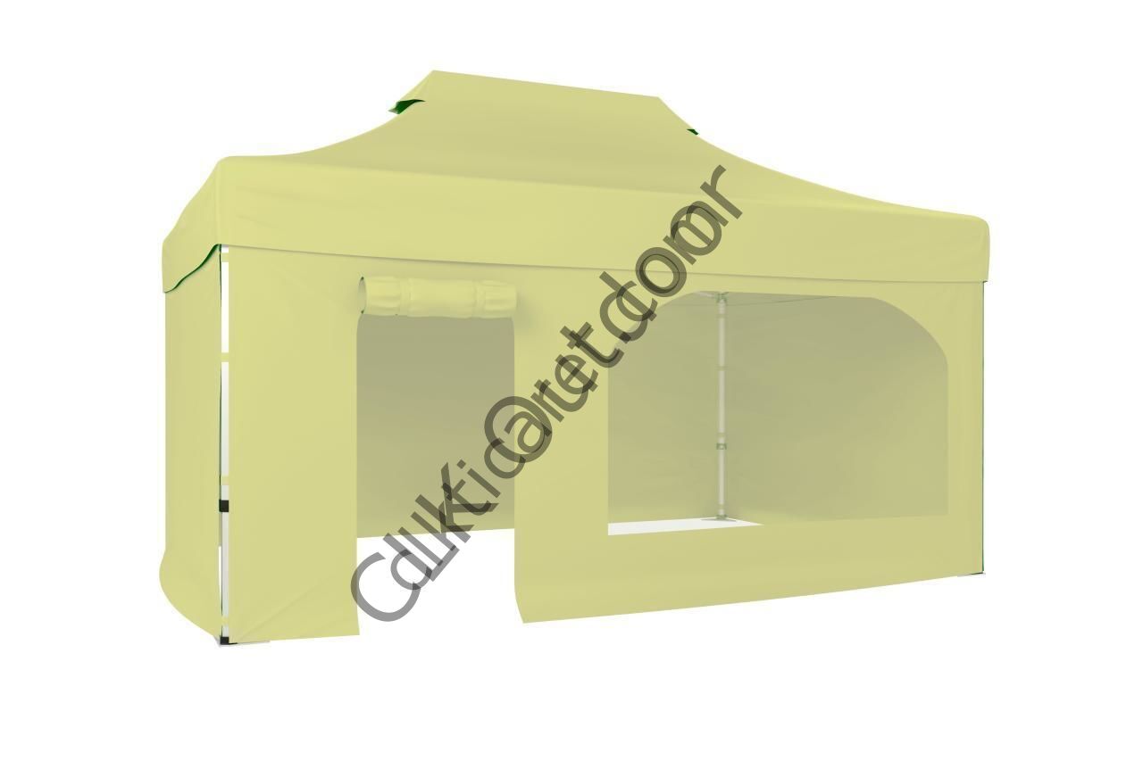 CLK 2x3 40 mm Katlanabilir Tente Gazebo Çadır Gazebo Çadır 3 Yan Kapalı 1 Yan Kapı ve Pencereli Krem