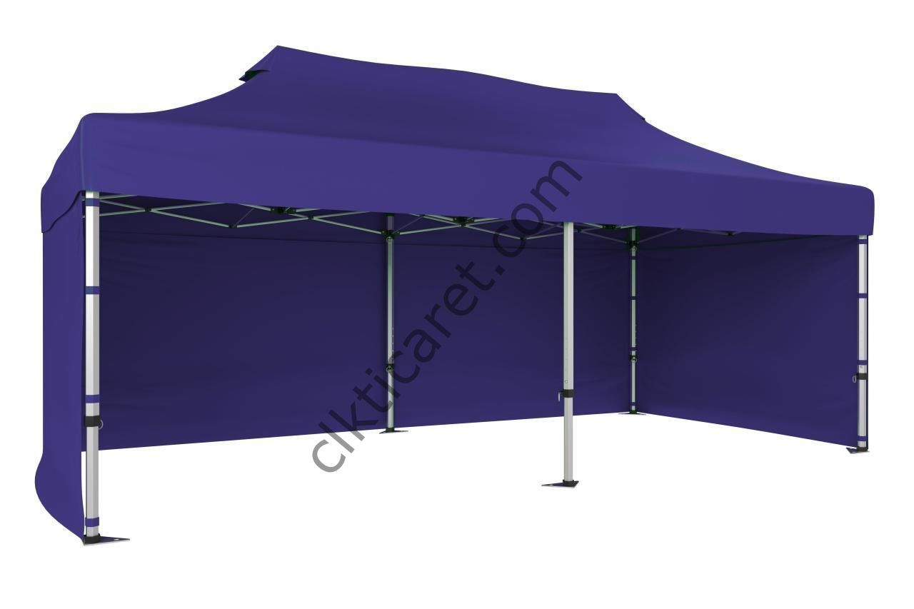 CLK 3x6 52mm Kalın Alüminyum Katlanabilir Tente Gazebo Çadır 3 Yan Kapalı Lacivert